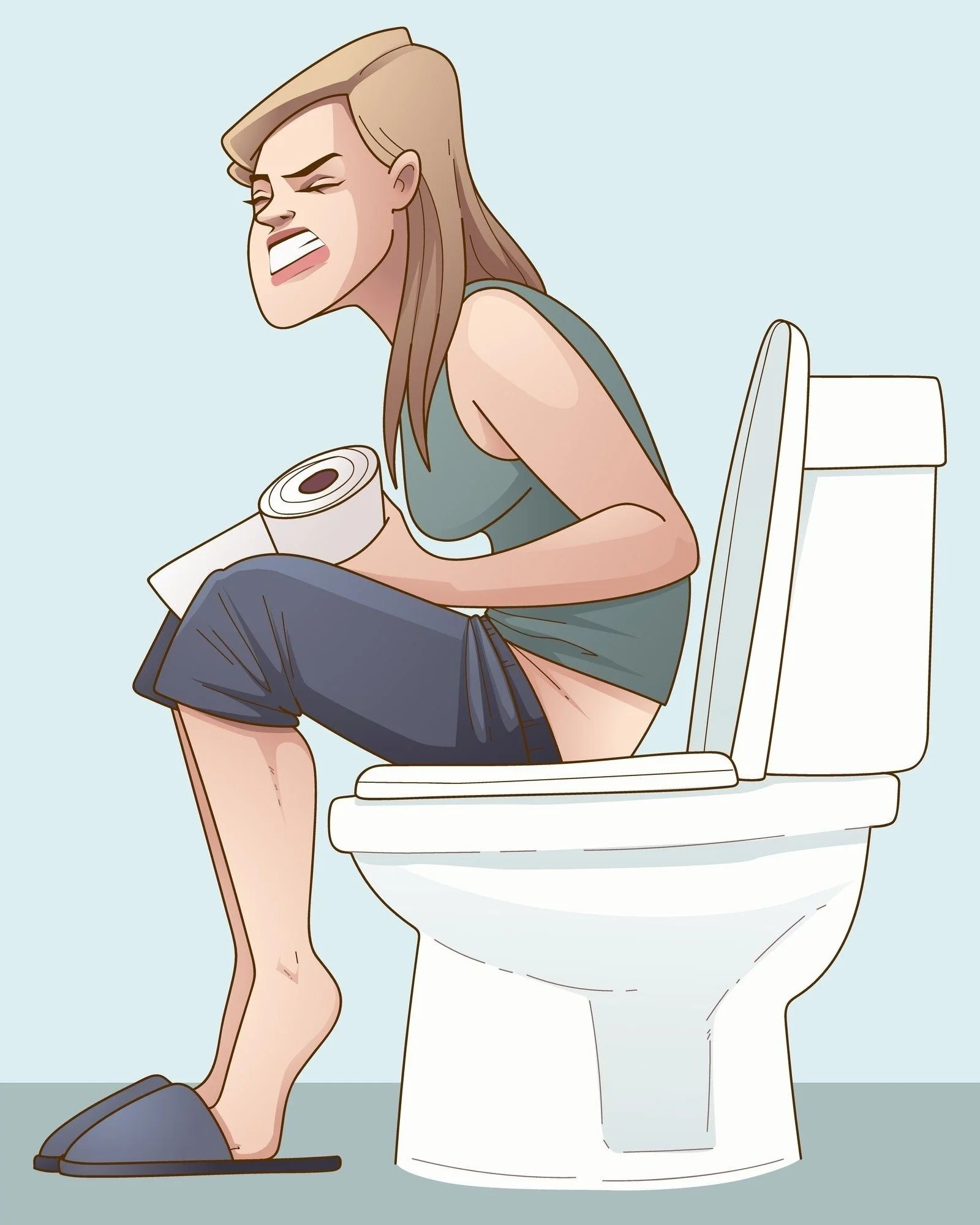 woman straining on the toilet